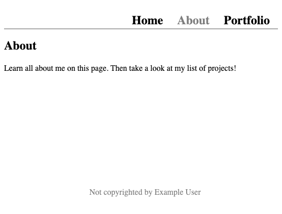 The about page for the example app